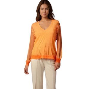 Maeve Anthropologie Orange Sheer Oversized Sweater Small Bohemian Linen NWT